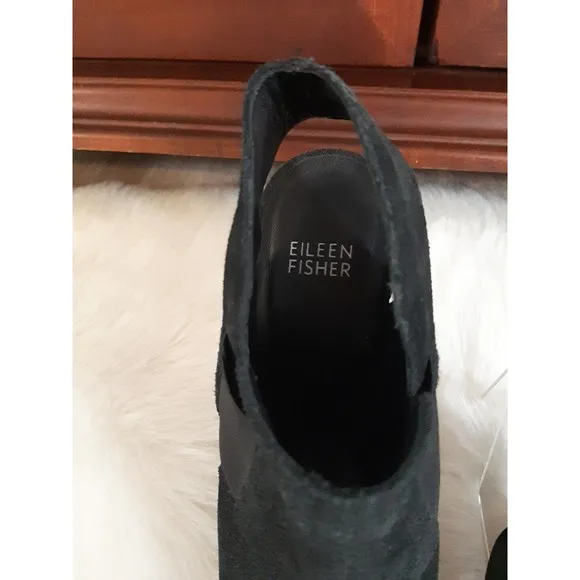 Eileen Fisher Vero Cuoio Women's Size 8 Black Leather Suede Platform Sandals