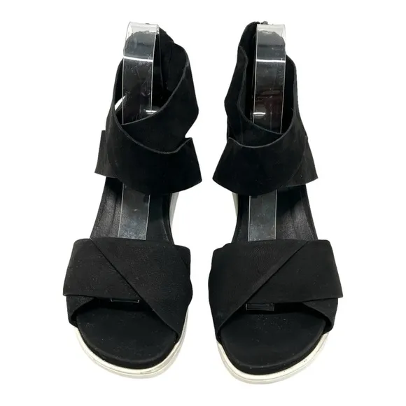 Eileen Fisher Viv Black Nubuck Leather Crossover Casual Comfort Sandals Womens 9