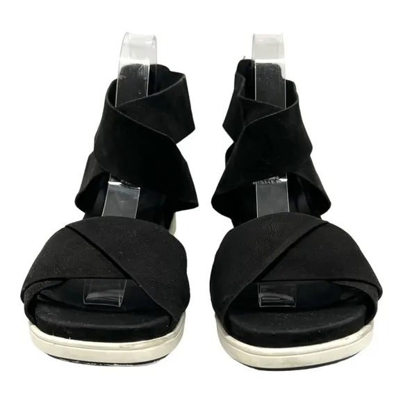 Eileen Fisher Viv Black Nubuck Leather Crossover Casual Comfort Sandals Womens 9