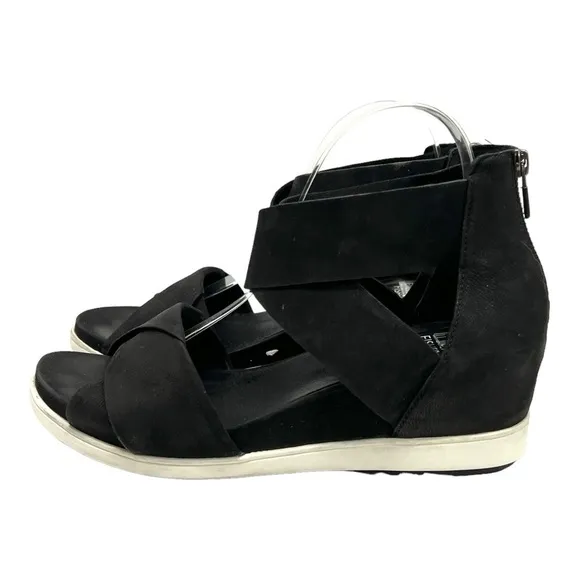 Eileen Fisher Viv Black Nubuck Leather Crossover Casual Comfort Sandals Womens 9