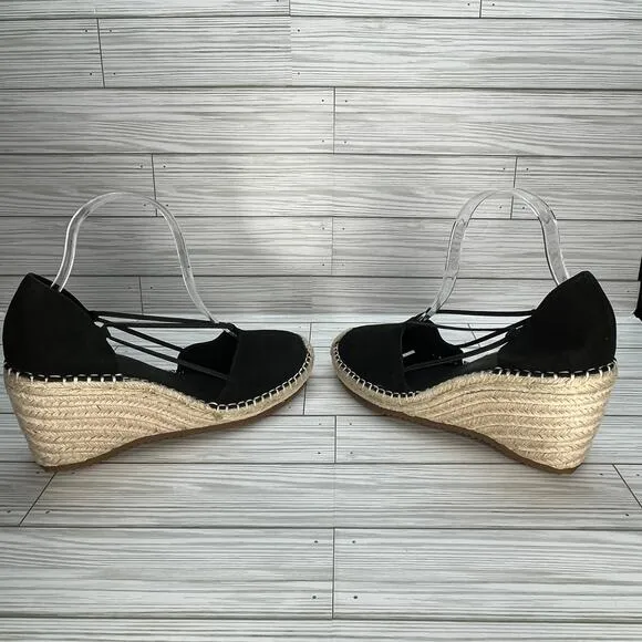 Eileen Fisher Women's Black Yasmin Tumbled Nubuck Espadrille Wedge Size 9