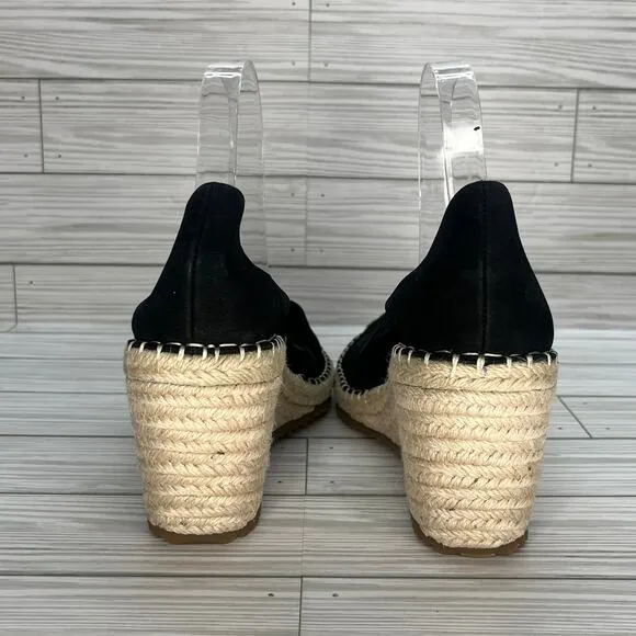 Eileen Fisher Women's Black Yasmin Tumbled Nubuck Espadrille Wedge Size 9