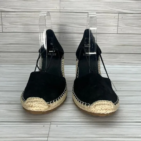 Eileen Fisher Women's Black Yasmin Tumbled Nubuck Espadrille Wedge Size 9