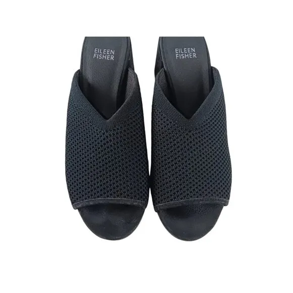 Eileen Fisher Women's Fave Black Stretch Fabric Block Heel Sandals Size 7.5