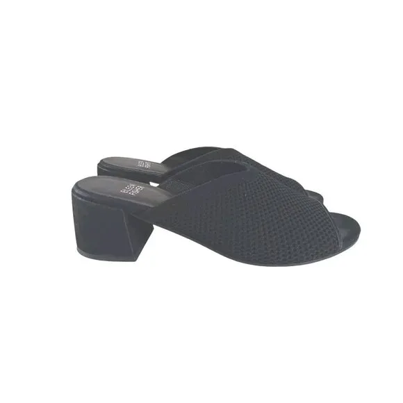 Eileen Fisher Women's Fave Black Stretch Fabric Block Heel Sandals Size 7.5