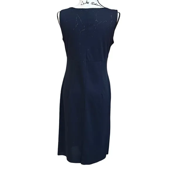 Elegant Dark Blue Shimmering Silver Thread Dress Long Cardigan Set