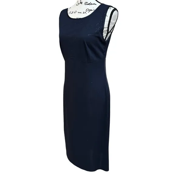 Elegant Dark Blue Shimmering Silver Thread Dress Long Cardigan Set