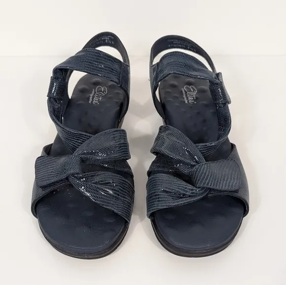 Elites by Walking Cradles Navy Leather Sandals Women's 9.5 Wide