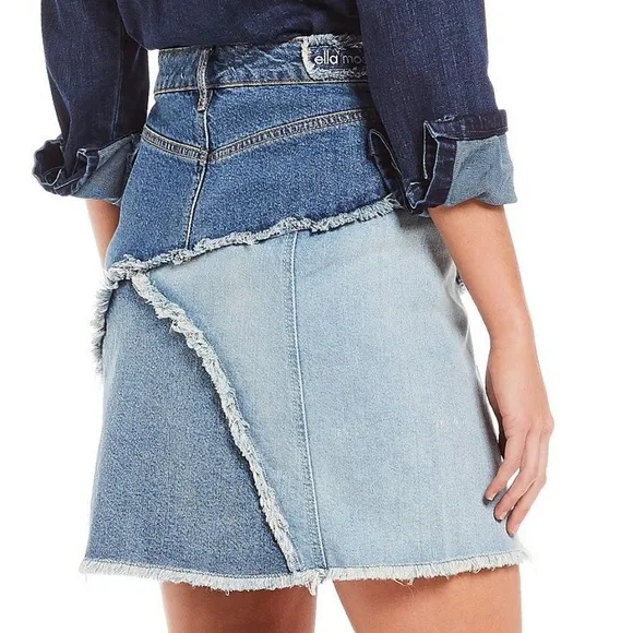 Ella Moss Scrolling Frayed Seam Jean Mini Skirt