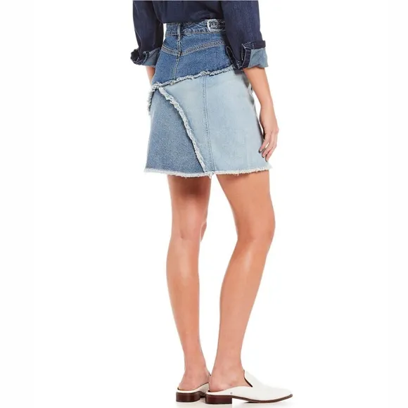 Ella Moss Scrolling Frayed Seam Jean Mini Skirt
