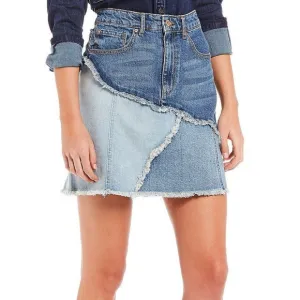 Ella Moss Scrolling Frayed Seam Jean Mini Skirt