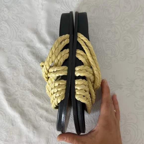Emme Parsons Beige Evvie Flat Slip On Sandals Slides  Size 38