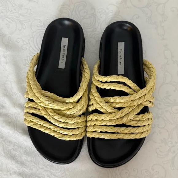 Emme Parsons Beige Evvie Flat Slip On Sandals Slides  Size 38