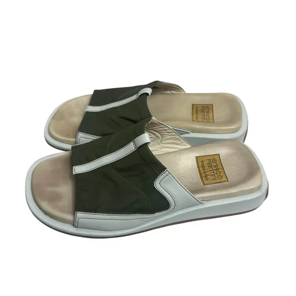 Enrico Fantini men’s Green fabric slide on sandals Italy size 42- US 9