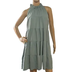 ENTRO Women's Tiered Ruffle High Neck Sleeveless Dress‎ Ties in Back Size Medium