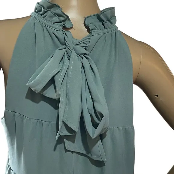 ENTRO Women's Tiered Ruffle High Neck Sleeveless Dress‎ Ties in Back Size Medium