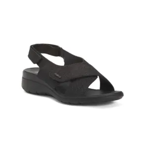 ENVAL SOFT Black Made In Italy Leather Cross Band Comfort Wedge Sandals