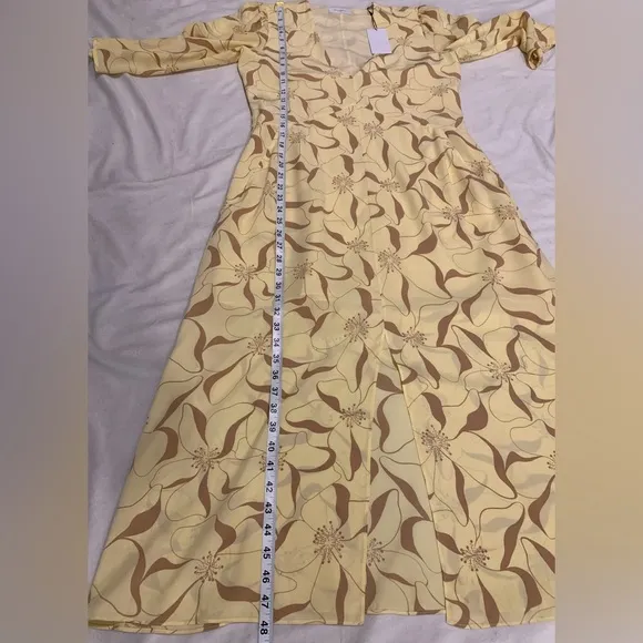 Equipment Femme Julianne 100% Silk Midi Dress Butter Yellow Brown Size small NWT