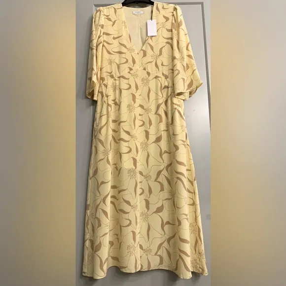 Equipment Femme Julianne 100% Silk Midi Dress Butter Yellow Brown Size small NWT