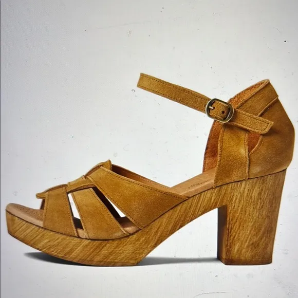 Eric Michael (41) Savy Sandals Mustard Brown Suede Chunky Heel &amp; Platform