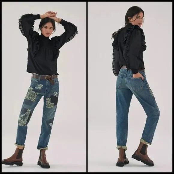 EUC Anthropologie Pilcro Borrowed Boyfriend Patchwork Jeans