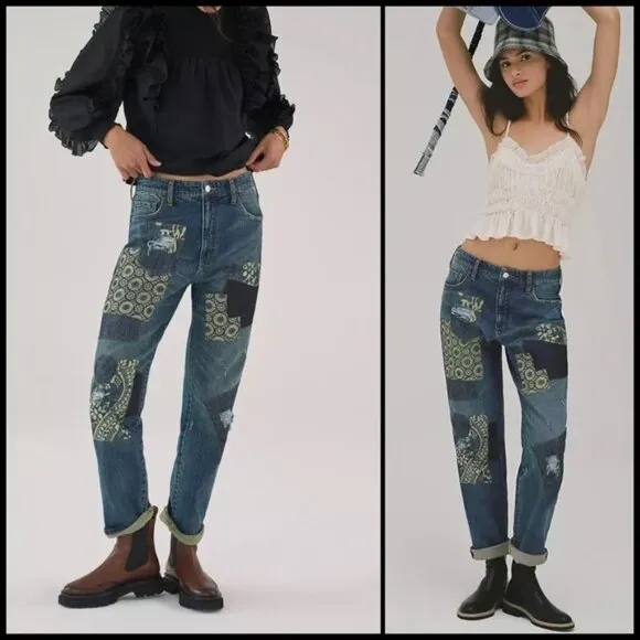 EUC Anthropologie Pilcro Borrowed Boyfriend Patchwork Jeans
