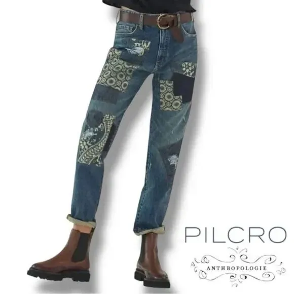 EUC Anthropologie Pilcro Borrowed Boyfriend Patchwork Jeans