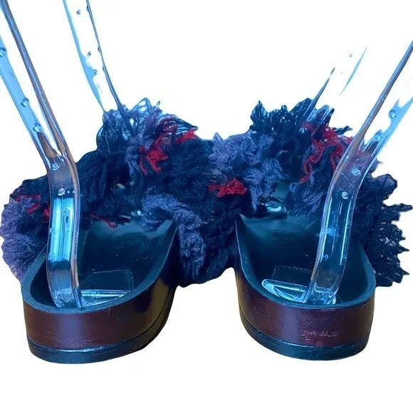 EUC Chloe Kerenn Kilim Slides Black Burgundy Fringe Flat Sandals Summer Size 10