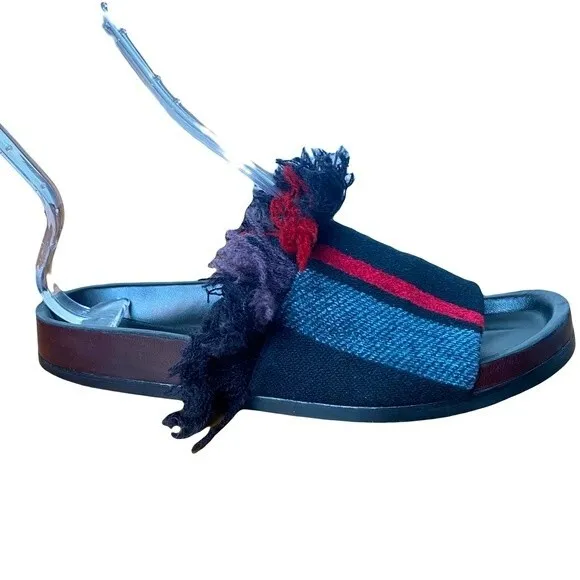 EUC Chloe Kerenn Kilim Slides Black Burgundy Fringe Flat Sandals Summer Size 10