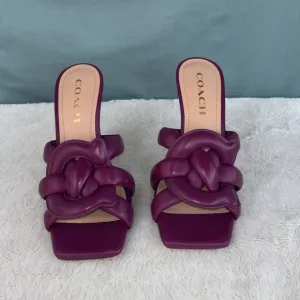 EUC Coach Kellie Leather Sandal Size 7.5 Purple Open Toe Summer Heel Fashion Lux