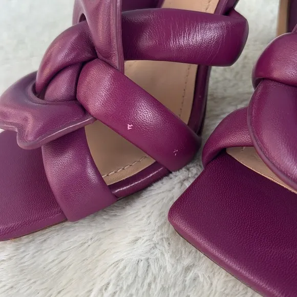 EUC Coach Kellie Leather Sandal Size 7.5 Purple Open Toe Summer Heel Fashion Lux