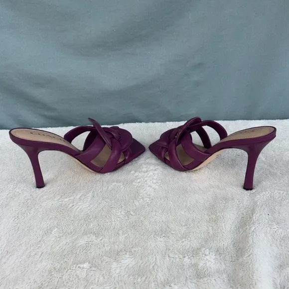 EUC Coach Kellie Leather Sandal Size 7.5 Purple Open Toe Summer Heel Fashion Lux