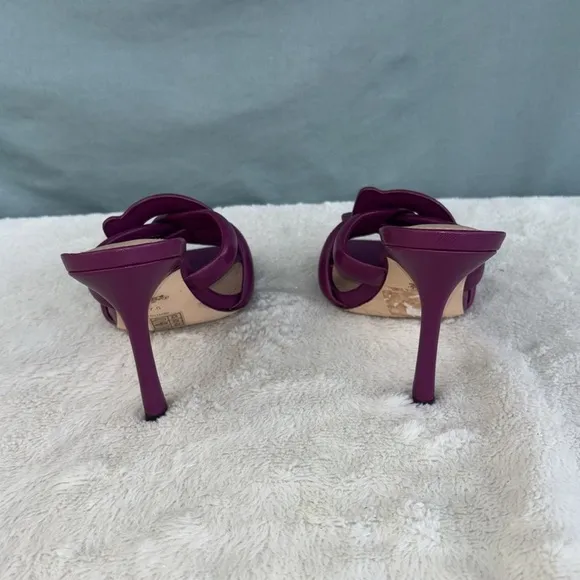 EUC Coach Kellie Leather Sandal Size 7.5 Purple Open Toe Summer Heel Fashion Lux