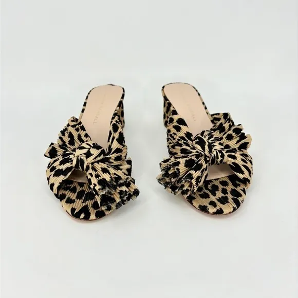 EUC, Loeffler Randall Emilia Black &amp; Tan Leopard Pleated Bow Heel Mule, 6