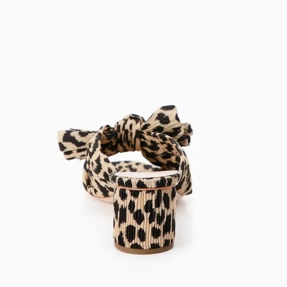 EUC, Loeffler Randall Emilia Black &amp; Tan Leopard Pleated Bow Heel Mule, 6