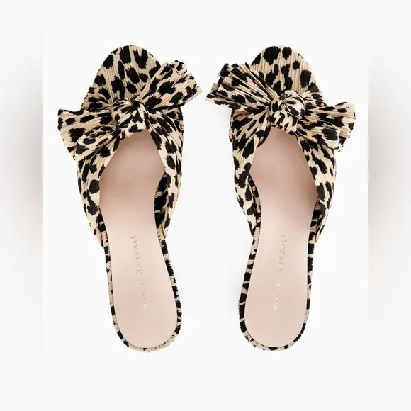 EUC, Loeffler Randall Emilia Black &amp; Tan Leopard Pleated Bow Heel Mule, 6