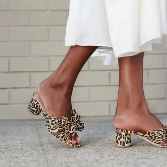 EUC, Loeffler Randall Emilia Black &amp; Tan Leopard Pleated Bow Heel Mule, 6