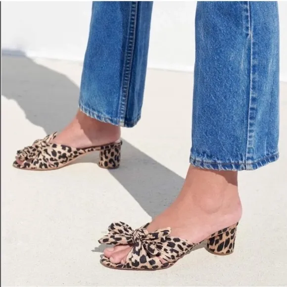 EUC, Loeffler Randall Emilia Black &amp; Tan Leopard Pleated Bow Heel Mule, 6