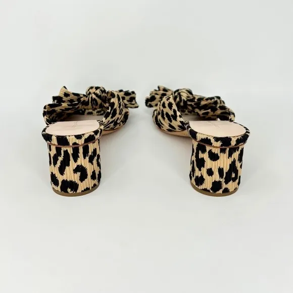 EUC, Loeffler Randall Emilia Black &amp; Tan Leopard Pleated Bow Heel Mule, 6