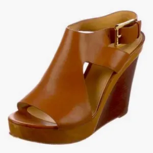 EUC Michael Kors, Josephine brown wedge, leather platform, sandals, size 5