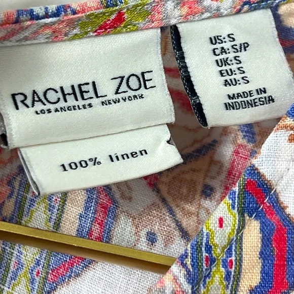 EUC Rachel Zoe Multicolor Aztec Print Sleeveless Linen Dress Size Small
