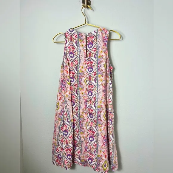 EUC Rachel Zoe Multicolor Aztec Print Sleeveless Linen Dress Size Small