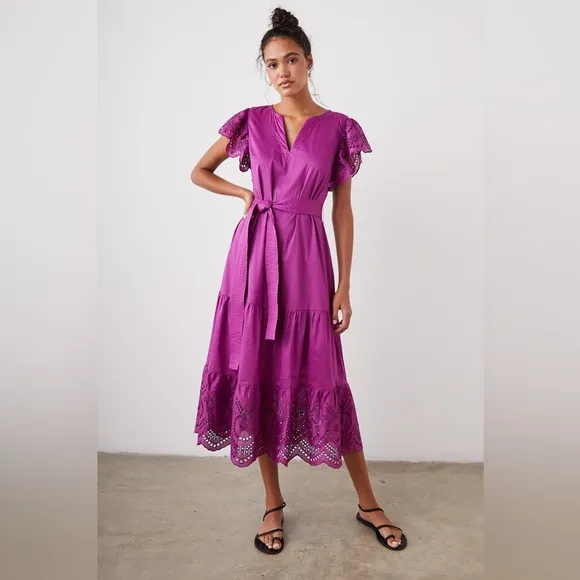 EUC Rails Gia Eyelet Midi Dress | Size XS | Purple Cotton