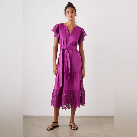 EUC Rails Gia Eyelet Midi Dress | Size XS | Purple Cotton