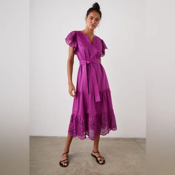 EUC Rails Gia Eyelet Midi Dress | Size XS | Purple Cotton