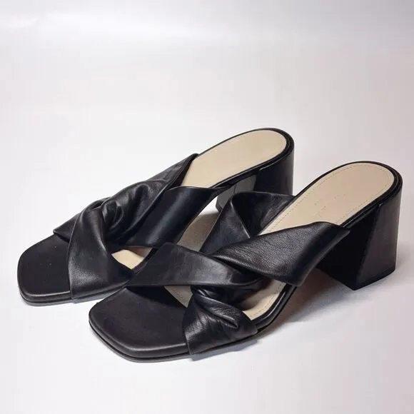 Everlane The Day Twist Heel Black Italian Leather Sandals Size 8 NEW