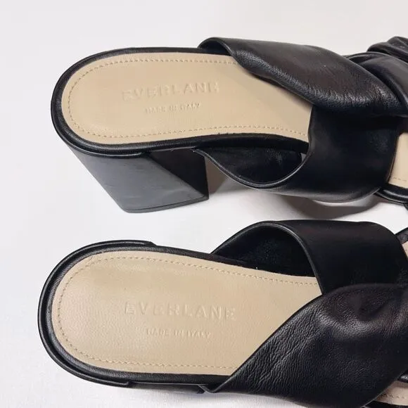 Everlane The Day Twist Heel Black Italian Leather Sandals Size 8 NEW