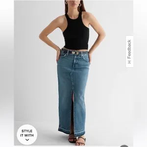 EXPRESS High Waisted Drop Hem Front Slit Maxi Denim Skirt