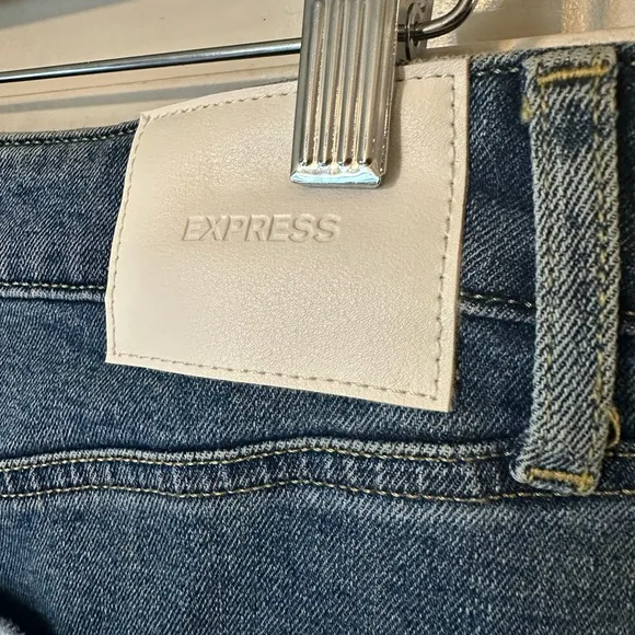 EXPRESS High Waisted Drop Hem Front Slit Maxi Denim Skirt