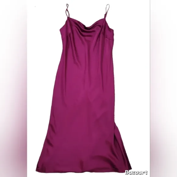 Express Satin Cowl Neck Midi Slip Dress Fuchsia Size Extra Large
